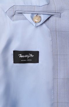 Женский шерстяной жакет BOSS голубого цвета, арт. 50530606 | Фото 7 (Драгоценные камни: Проставлено; Длина (для топов): Удлиненные; Материал подклада: Синтетический материал; Рукава: Длинные; Материал внешний: Шерсть; Материал сплава: Проставлено; Кросс-КТ: костюм; Женское Кросс-КТ: Жакет-одежда; 1-2-бортные: Двубортные; Стили: Классический)
