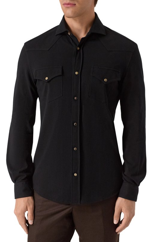 Хлопковая рубашка Brunello Cucinelli ME8546666 Чёрный  ME8546666 Фото 3