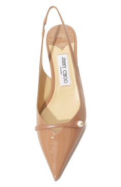 Женские кожаные туфли amita 45 JIMMY CHOO бежевого цвета, арт. AMITA 45/PTZ | Фото 6 (Каблук высота: Низкий; Материал внутренний: Натуральная кожа; Материал сплава: Проставлено; Подошва: Плоская; Каблук тип: Kitten heel; Драгоценные камни: Проставлено)