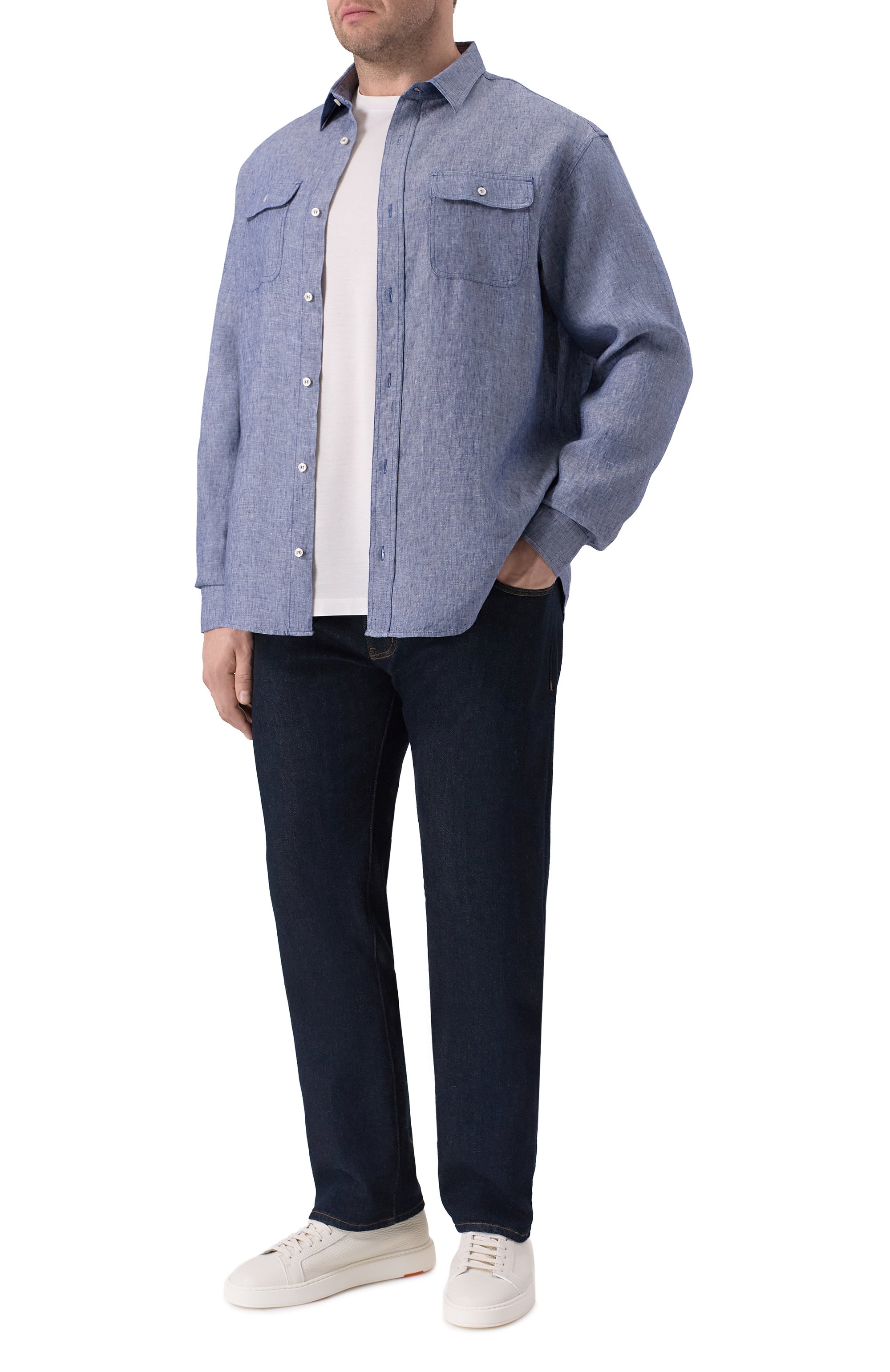 Льняная рубашка PAUL&SHARK синего цвета по цене 56150 руб., арт. 25413252_002, фото 2 Льняная рубашка PAUL&SHARK, арт. 25413252_002, фото 2