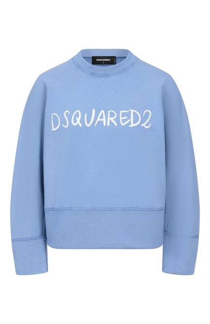 Женский хлопковый свитшот DSQUARED2 голубого цвета, арт. S72GU0495/S25539 | Фото 1 (Материал внешний: Хлопок; Драгоценные камни: Проставлено; Рукава: Длинные; Материал сплава: Проставлено; Длина (для топов): Стандартные)