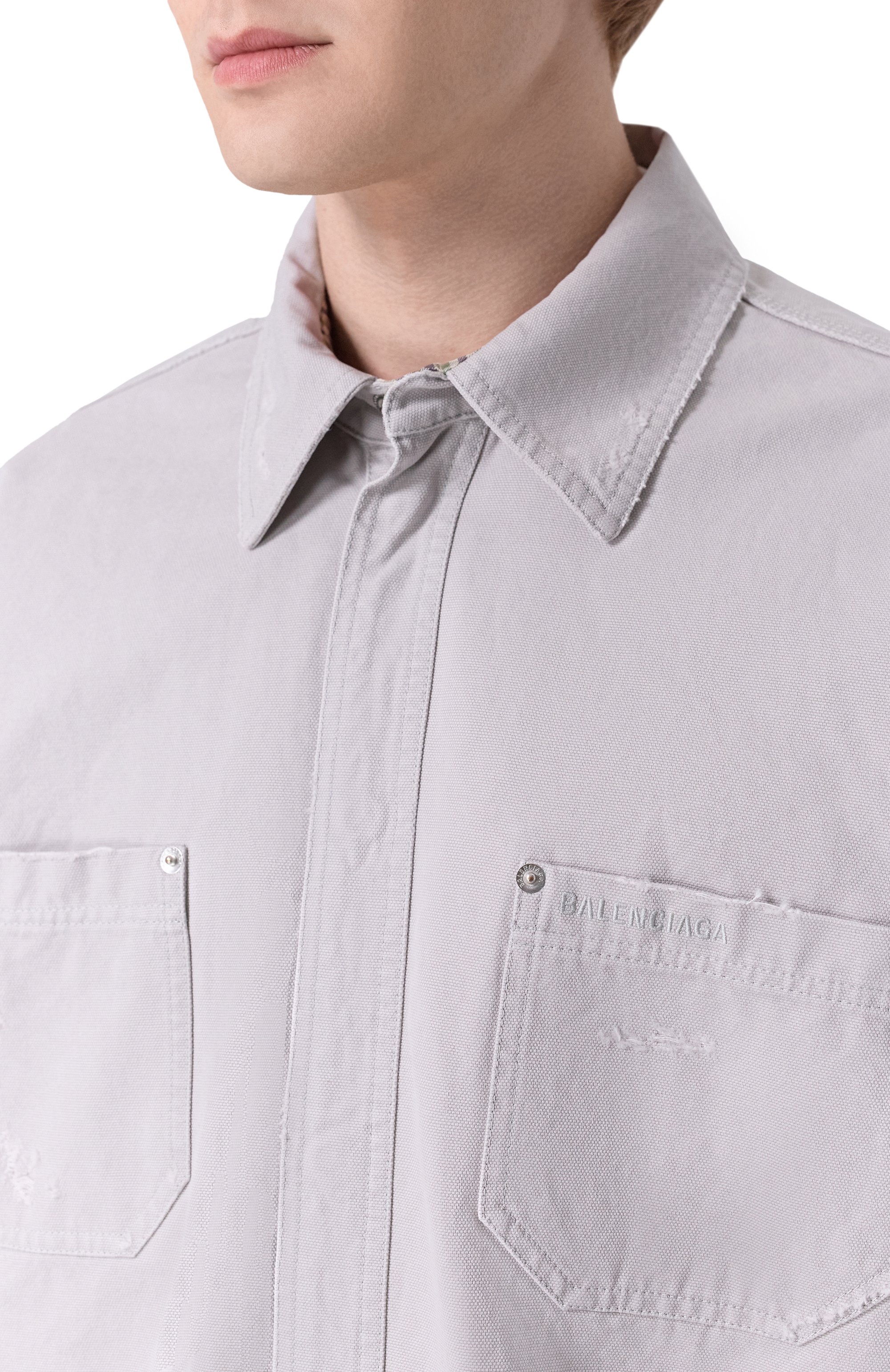 Хлопковая куртка-рубашка BALENCIAGA серого цвета по цене 226500 руб., арт. 839085/TRP15, фото 5 Хлопковая куртка-рубашка BALENCIAGA, арт. 839085/TRP15, фото 5