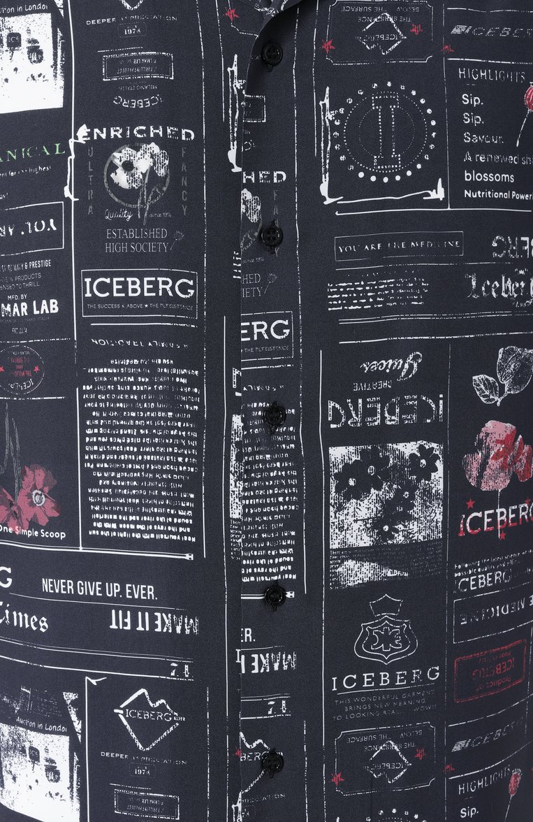 Мужская рубашка из вискозы ICEBERG темно-синего цвета, арт. G090/5037 | Фото 6 (Длина (для топов): Стандартные; Рукава: 3/4, Короткие; Материал внешний: Вискоза; Принт: С принтом; Воротник: Отложной; Случай: Повседневный; Стили: Кэжуэл)