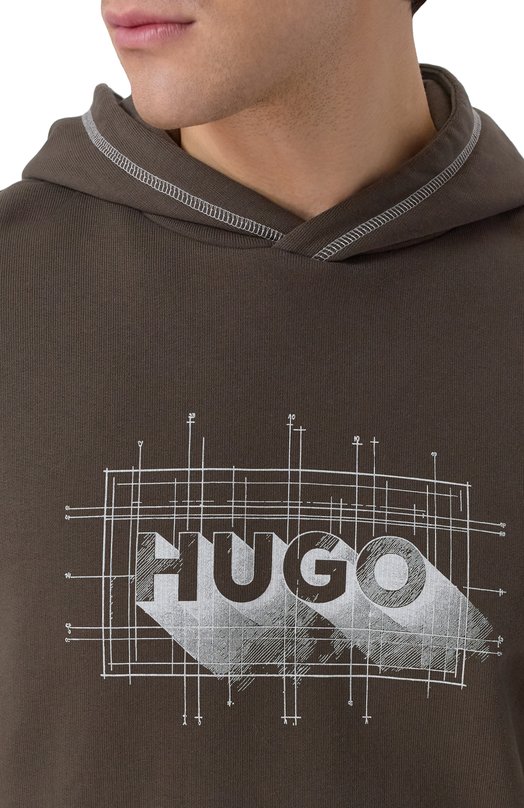 Хлопковое худи HUGO Blue 50553506 Коричневый  50553506 Фото 5