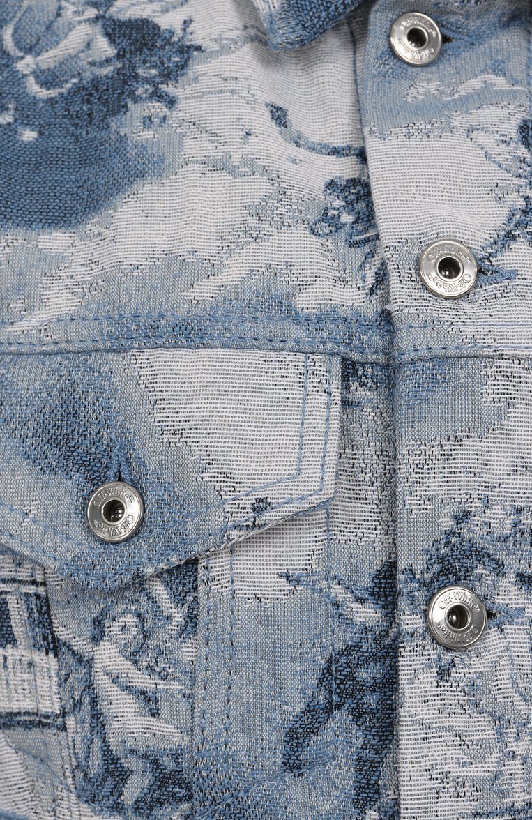 Женская джинсовая куртка OFF-WHITE голубого цвета, арт. 0WYE012S25FAB001 | Фото 6 (Материал внешний: Синтетический материал, Хлопок, Деним; Рукава: Длинные; Материал подклада: Синтетический материал; Автоматизация ТО: Проставле�но; Длина (верхняя одежда): Короткие; Автоматизация состава: Проставлено; Стили: Кэжуэл; Кросс-КТ: Деним, Куртка, Легкие)
