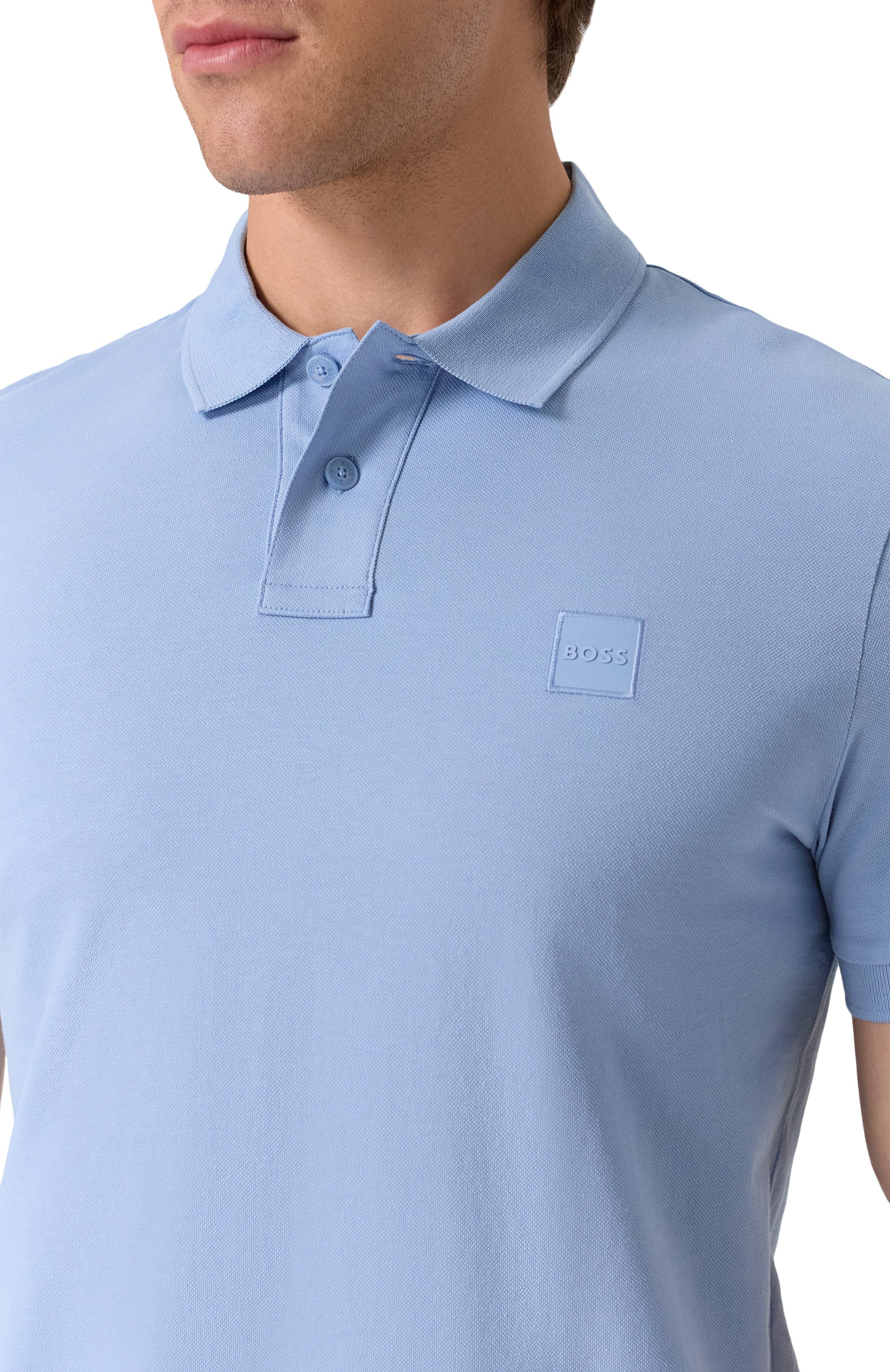 Хлопковое поло BOSS ORANGE голубого цвета по цене 10950 руб., арт. 50507803, фото 5 Хлопковое поло BOSS ORANGE, арт. 50507803, фото 5
