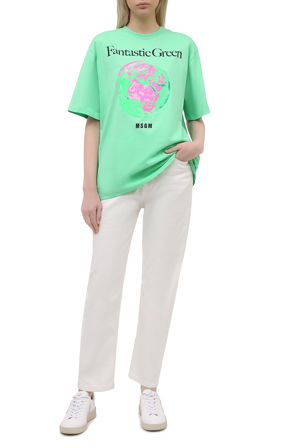 Хлопковая футболка MSGM зеленого цвета по цене 19450 руб., арт. 3041MDM190 217117, фото 2 Хлопковая футболка MSGM, арт. 3041MDM190 217117, фото 2