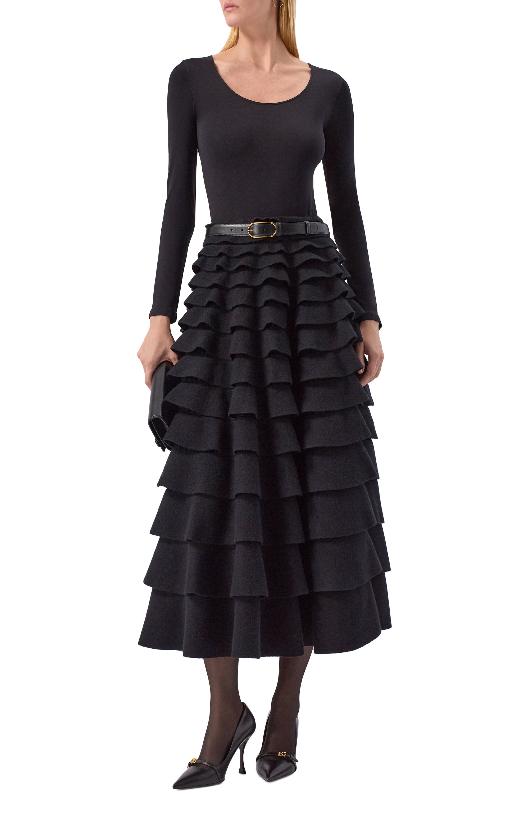 Шерстяная юбка VALENTINO черного цвета по цене 799500 руб., арт. 5B0KG04J8VS, фото 2 Шерстяная юбка VALENTINO, арт. 5B0KG04J8VS, фото 2