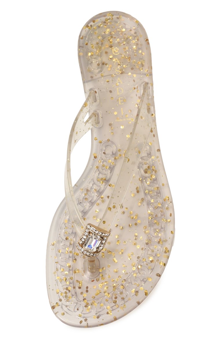 Женские шлепанцы jelly CASADEI золотого цвета, арт. 2Y255J0101/BHGLT | Фото 6 (Каблук высота: Низкий; Драгоценные камни: Проставлено; Подошва: Плоская; Материал сплава: Проставлено; Материал внешний: Резина)
