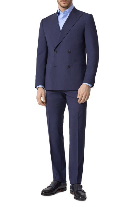 Мужской шерстяной костюм CORNELIANI темно-синего цвета, арт. 25X009-2517423_SET | Фото 1 (Длина (для топов): Стандартные; Драгоценные камни: Проставлено; Рукава: Длинные; Материал сплава: Проставлено; Материал внешний: Шерсть)