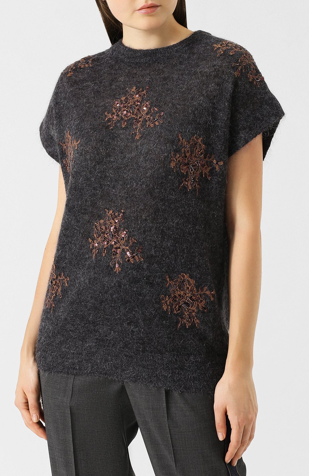 Вязаный пуловер с коротким рукавом и декоративной отделкой BRUNELLO CUCINELLI, арт. M1V769610, фото 3