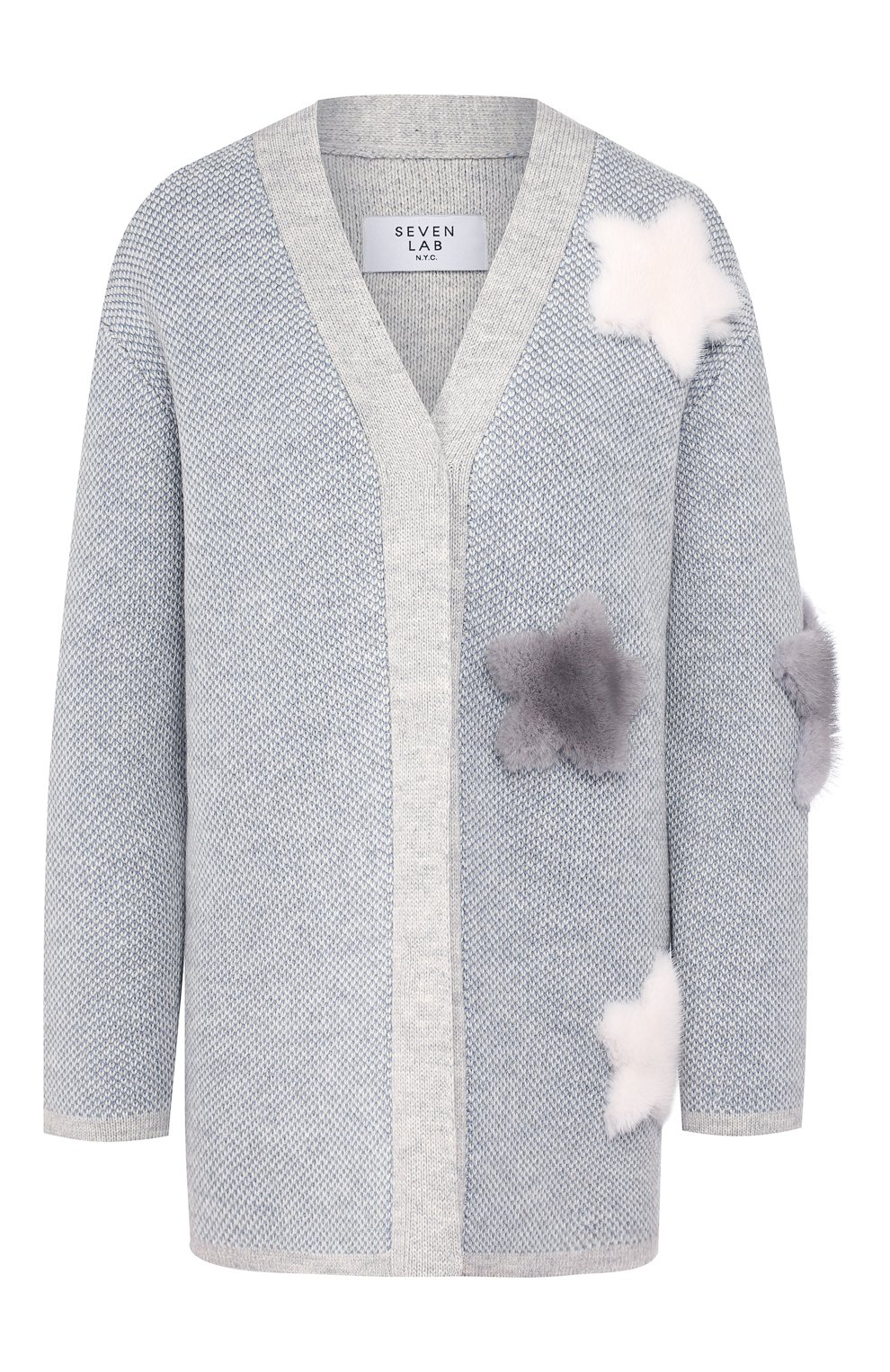 Кардиган SEVEN LAB серого цвета по цене 31080 руб., арт. KN19-02 white/grey, фото 1 Кардиган SEVEN LAB, арт. KN19-02 white/grey, фото 1
