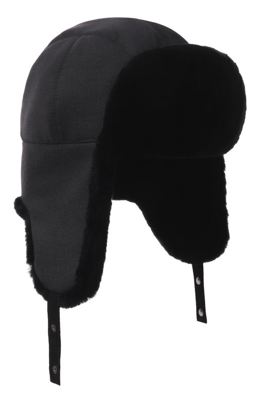 Кашемировая шапка-ушанка с мехом бобра MVST MH-17 BLACK FABRIC + BEAVER Чёрный MH-17 BLACK FABRIC + BEAVER