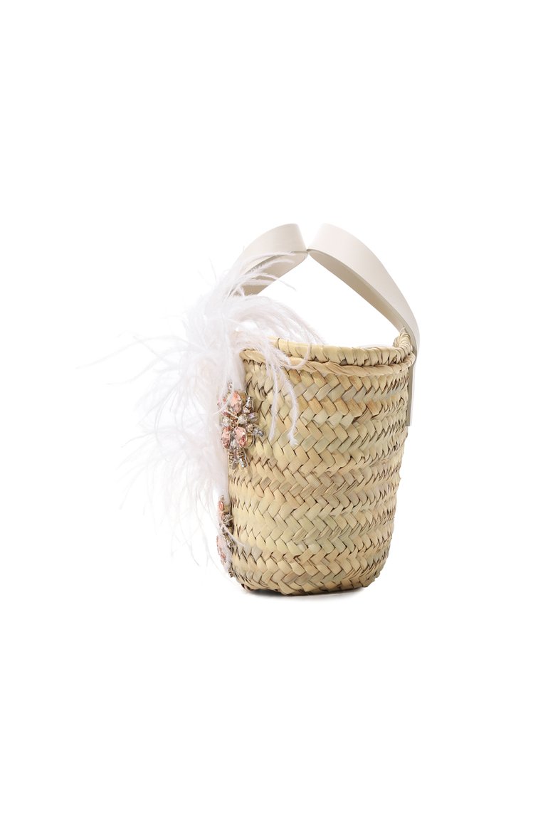 Женская сумка L'ALINGI белого цвета, арт. FEATHER BASKET BAG/RATTAN | Фото 4 (Драгоценные �камни: Проставлено; Материал сплава: Проставлено; Размер: large; Материал: Натуральная кожа, Растительное волокно; Женское Кросс-КТ: Сумка-пляжные сумки)