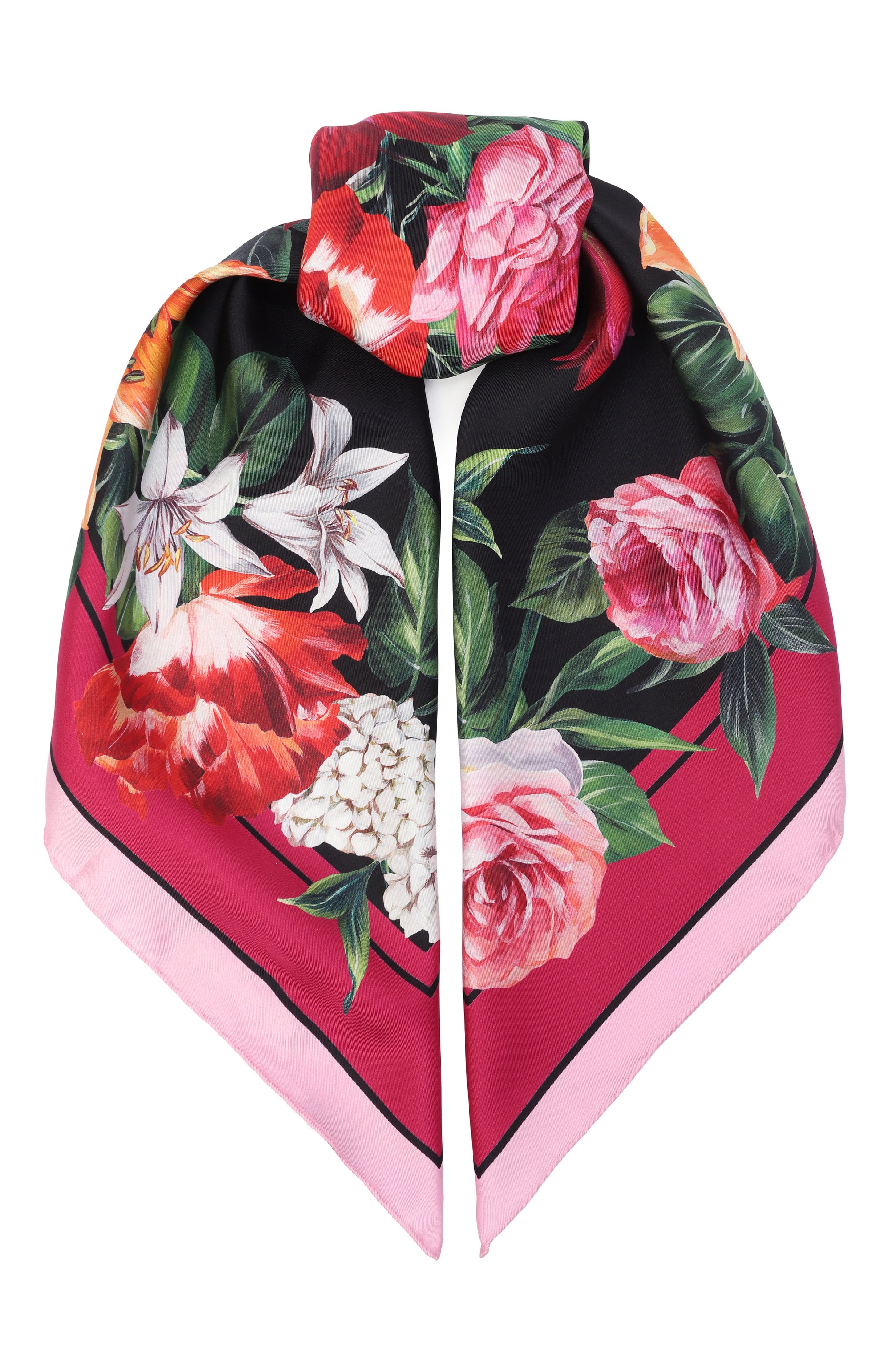 Шелковый платок DOLCE & GABBANA розового цвета по цене 69950 руб., арт. FN090R/GDC7A, фото 1 Шелковый платок DOLCE & GABBANA, арт. FN090R/GDC7A, фото 1