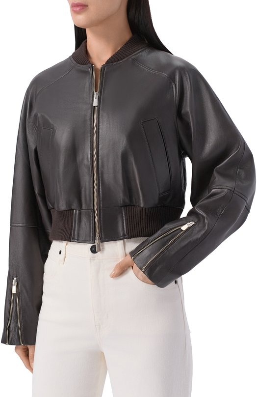 Кожаный бомбер Erika Cavallini P6SW05 Коричневый  P6SW05 Фото 3