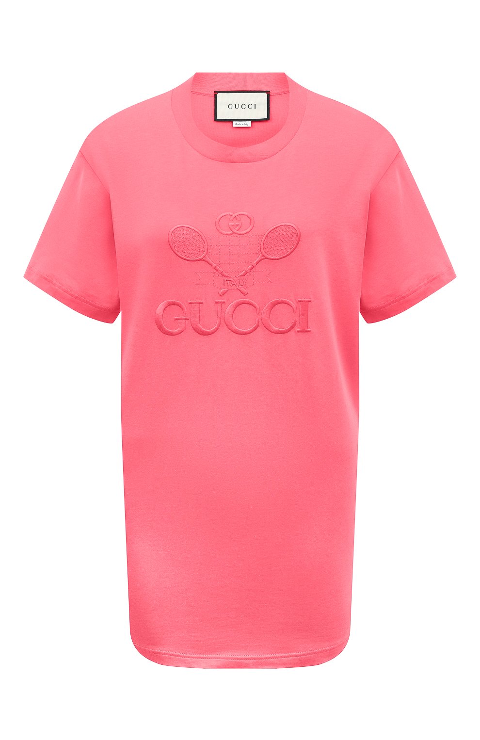 Хлопковая футболка GUCCI розового цвета по цене 64800 руб., арт. 580968 XJBHK, фото 1 Хлопковая футболка GUCCI, арт. 580968 XJBHK, фото 1