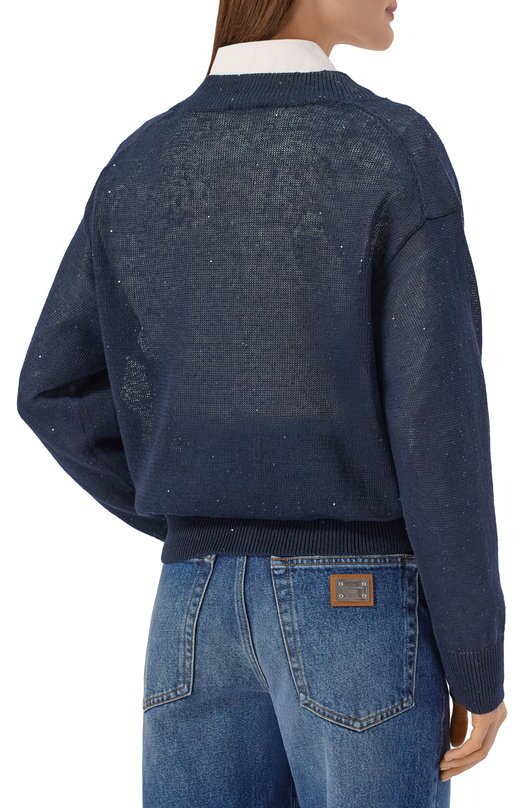 Пуловер изо льна и хлопка Brunello Cucinelli MDT746412 Синий  MDT746412 Фото 4