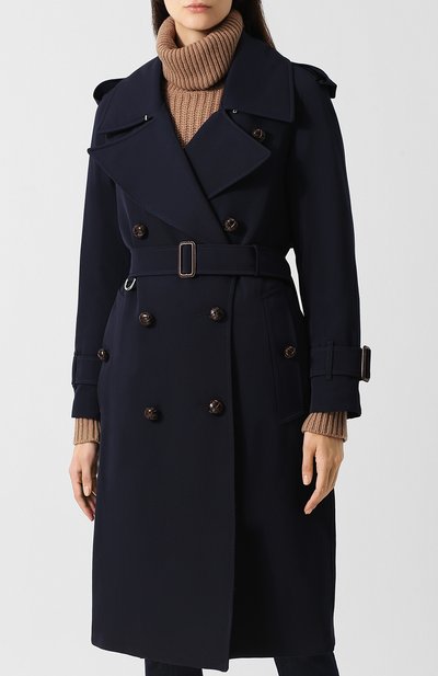 Двубортное шерстяное пальто с поясом BURBERRY темно-синего цвета по цене 325500 руб., арт. 8003619, фото 3 Двубортное шерстяное пальто с поясом BURBERRY, арт. 8003619, фото 3