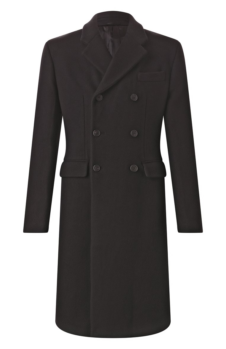Мужской кашемировое пальто PRADA черного цвета, арт. UC421S-1UWK-F0002-192 | Фото 1 (Длина (верхняя одежда): До колена; Материал внешний: Кашемир, Шерсть; Мужское Кросс-КТ: пальто-верхняя одежда; Рукава: Длинные; 1-2-бортные: Двубортные; Стили: Классический)