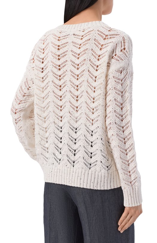 Хлопковый свитер Max Mara Studio MSTFELIN0 Кремовый  MSTFELIN0 Фото 4