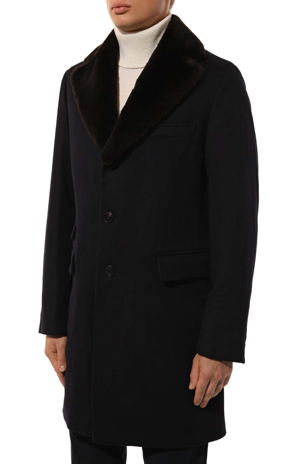 Пальто с воротником из нутрии ANDREA CAMPAGNA темно-синего цвета по цене 427000 руб., арт. 24U039, фото 3 Пальто с воротником из нутрии ANDREA CAMPAGNA, арт. 24U039, фото 3