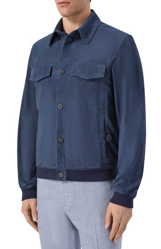 Замшевый бомбер Stefano Ricci M7J6100400/SUEJI3 Синий  M7J6100400/SUEJI3 Фото 3