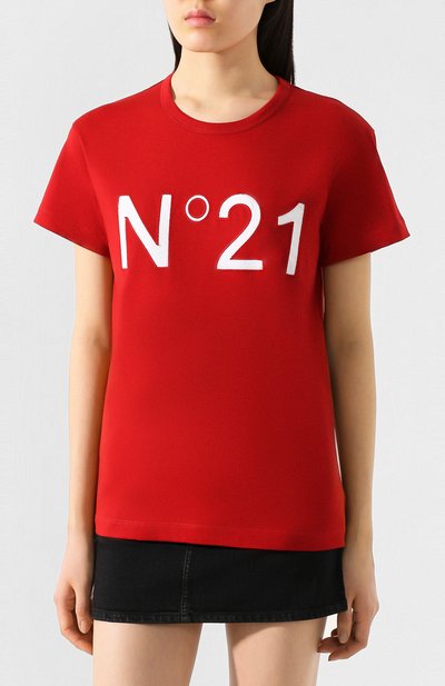 Хлопковая футболка N21 красного цвета по цене 17350 руб., арт. 20E N2P0/F011/6314, фото 3 Хлопковая футболка N21, арт. 20E N2P0/F011/6314, фото 3