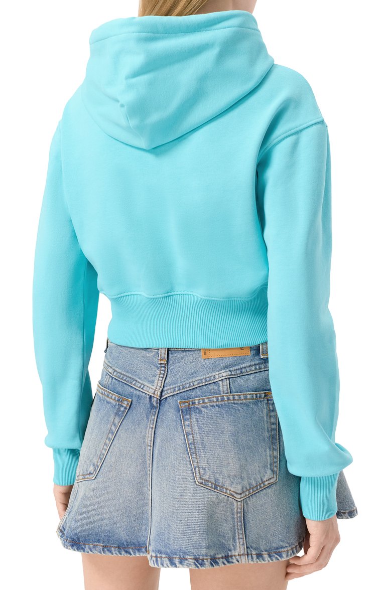 Женский хлопковое худи VERSACE JEANS COUTURE бирюзового цвета, арт. 78HAIC01/CF00C | Фото 4 (Длина (для топов): Укороченные; Рукава: Длинные; Материал внешний: Хлопок; Стили: Спорт-шик; Женское Кросс-КТ: Худи-одежда; Автоматизация состава: Проставлено; Автоматизация ТО: Проставлено)