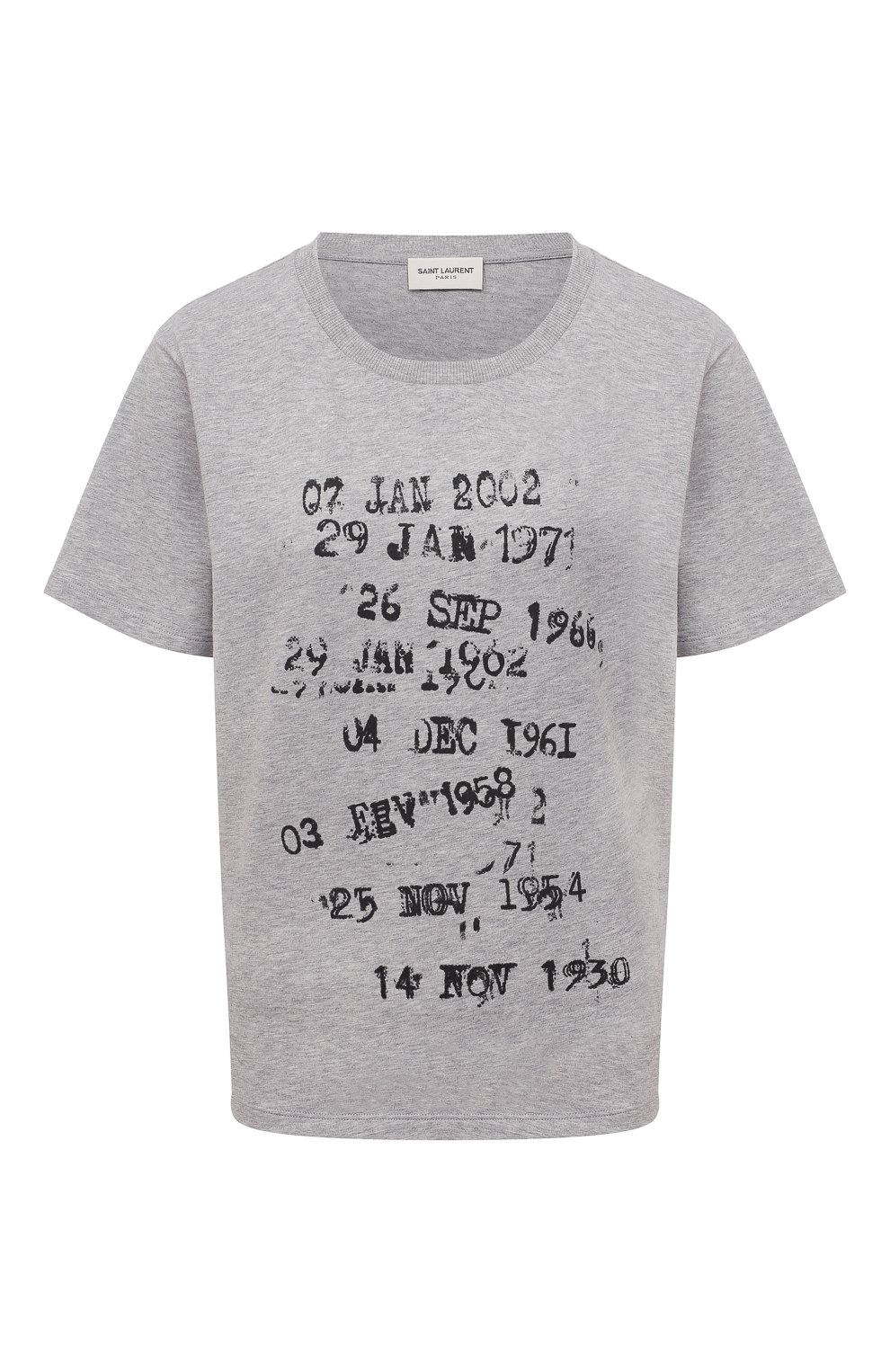 Хлопковая футболка SAINT LAURENT серого цвета по цене 44950 руб., арт. 656895/Y36ER, фото 1 Хлопковая футболка SAINT LAURENT, арт. 656895/Y36ER, фото 1