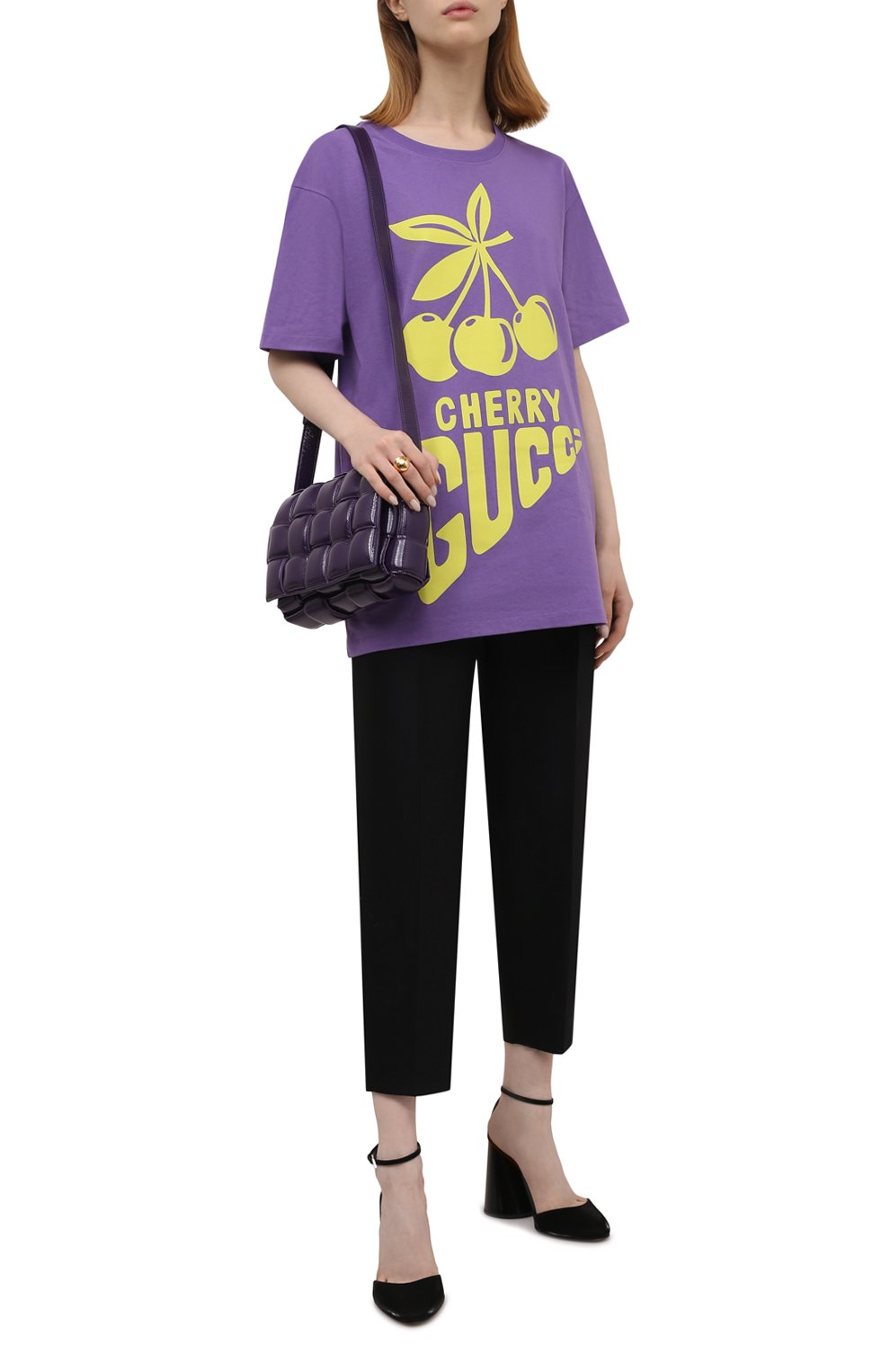 Хлопковая футболка GUCCI сиреневого цвета по цене 56160 руб., арт. 615044/XJDZ3, фото 2 Хлопковая футболка GUCCI, арт. 615044/XJDZ3, фото 2