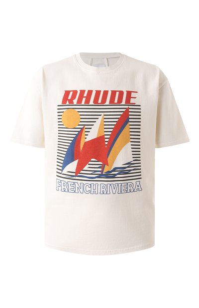 Хлопковая футболка RHUDE кремового цвета по цене 33950 руб., арт. RHPS25TT10012, фото 1 Хлопковая футболка RHUDE, арт. RHPS25TT10012, фото 1