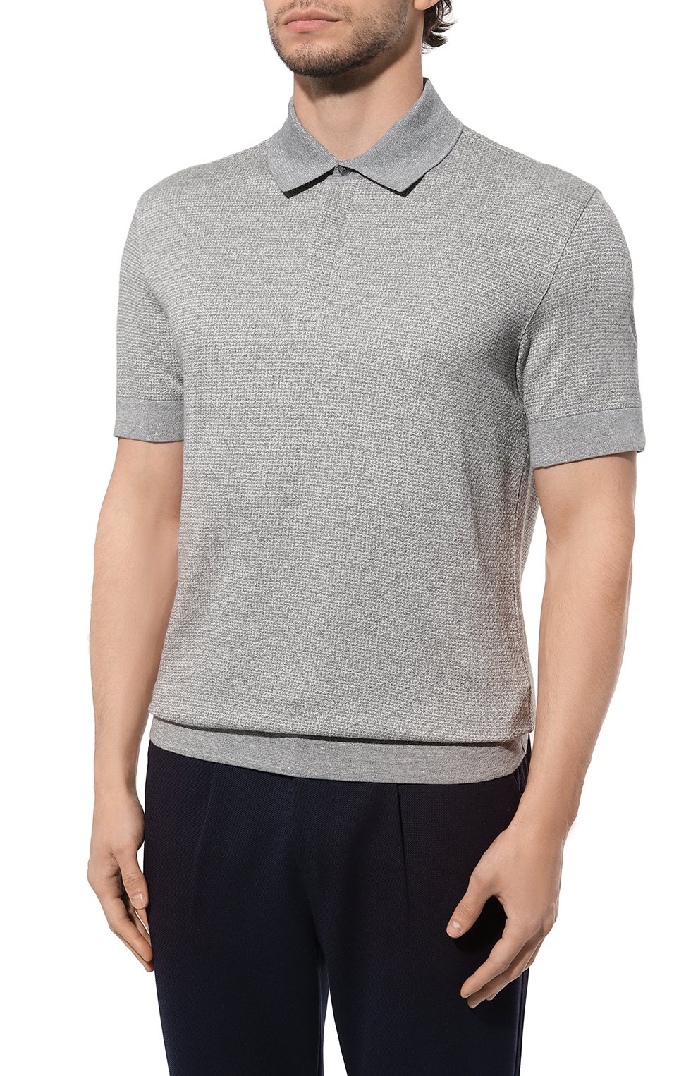 Поло из хлопка и льна ZEGNA серого цвета по цене 87550 руб., арт. UD372A7/D727, фото 3 Поло из хлопка и льна ZEGNA, арт. UD372A7/D727, фото 3