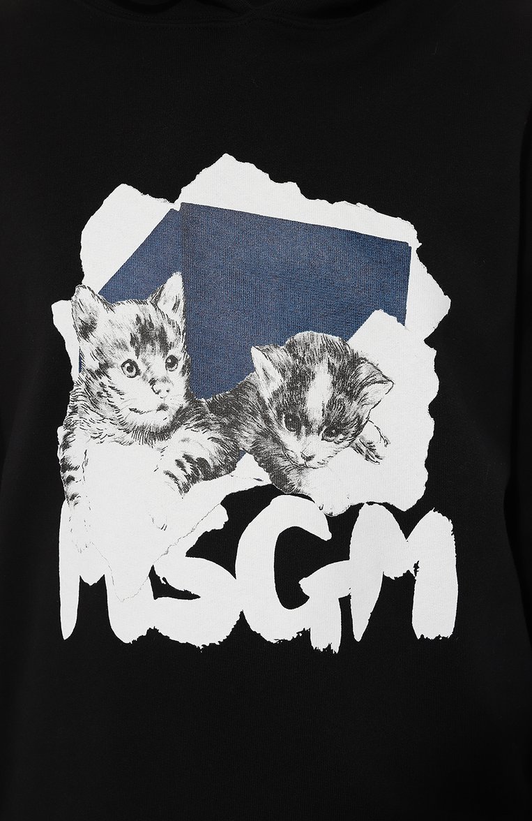 Женский хлопковое худи MSGM черного цвета, арт. 3541MDM147/237799 | Фото 5 (Рукава: Длинные; Длина (для топов): Стандартные; Материал сплава: Проставлено; Материал внешний: Хлопок; Стили: Спорт-шик; Женское Кросс-КТ: Худи-одежда; Драгоценные камни: Проставлено)