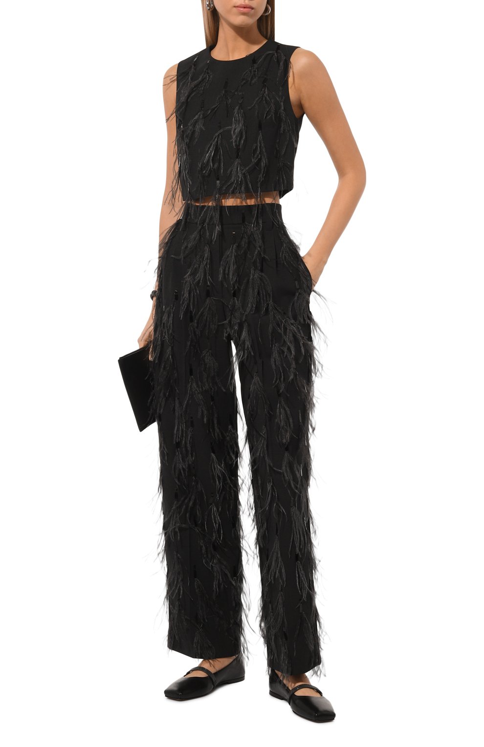 Шерстяные брюки с отделкой перьями BRUNELLO CUCINELLI, арт. M0W07P8766, фото 2