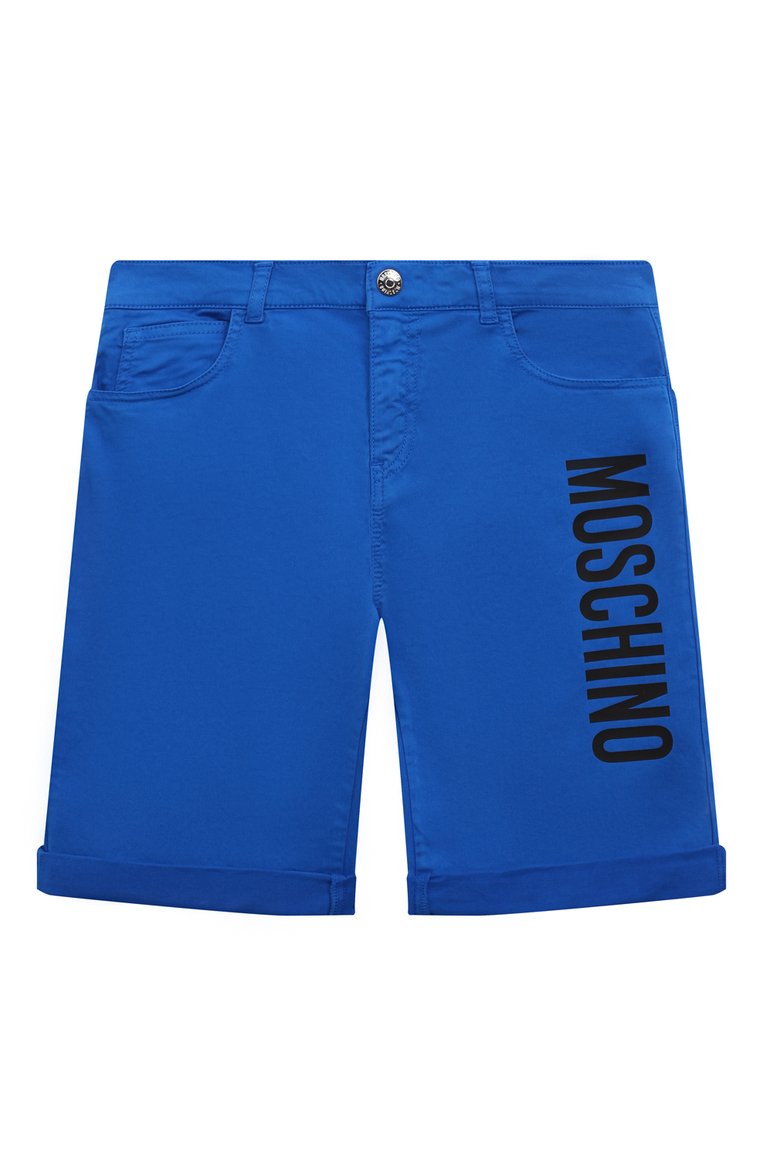 Детские хлопковые шорты MOSCHINO синего цвета, арт. HMQ00S/LRC01/4 | Фото 1 (Материал внешний: Хлопок; Случай: Повседневный; Нос: Не проставлено)