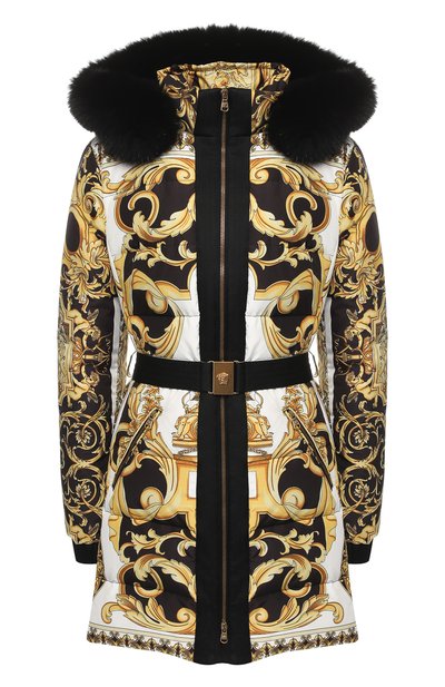 Женский пуховик с поясом и принтом VERSACE, арт. A80274/A226729