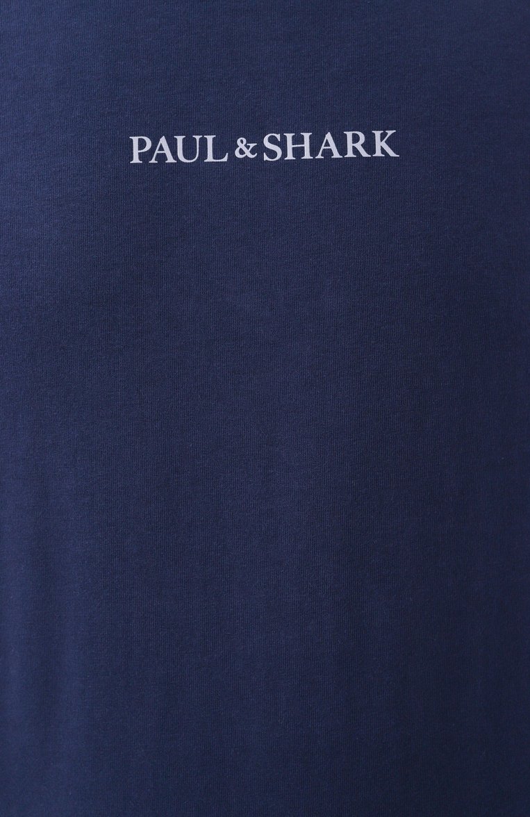 Мужская хлопковая футболка PAUL&SHARK темно-синего цвета, арт. 25411088/XXL | Фото 6 (Длина (для топов): Удлиненные; Материал внешний: Хлопок; Рукава: Короткие; Принт: С принтом; Стили: Кэжуэл; Мужское Кросс-КТ: Футболка-одежда; Кросс-КТ: Джерси)