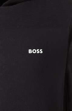 Мужской худи BOSS GREEN черного цвета, арт. 50528865 | Фото 6 (Рукава: Длинные; Длина (для топов): Стандартные; Материал внешний: Шерсть, Синтетический материал; Принт: Без принта; Мужское Кросс-КТ: Худи-одежда; Стили: Кэжуэл)