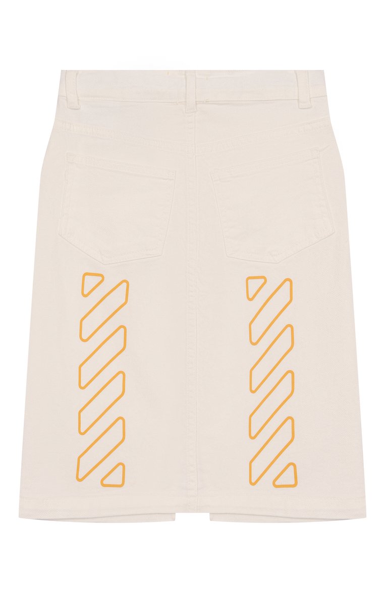 Детская джинсовая юбка OFF-WHITE молочного цвета, арт. 0GYD001S25DEN001/4-12 | Фото 2 (Автоматизация состава: Проставлено; Материал внешний: Хлопок, Деним; Нос: Не проставлено; Кросс-КТ: Деним; Ростовка одежда: 6 лет | 116 см, 10 - 11 лет | 140 - 146см, 8 лет | 128 см, 12 лет | 152 см)