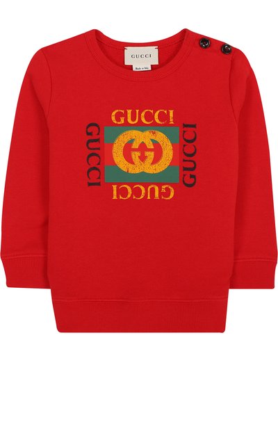 Хлопковый свитшот с логотипом бренда GUCCI красного цвета по цене 19950 руб., арт. 497819/X9P52, фото 1 Хлопковый свитшот с логотипом бренда GUCCI, арт. 497819/X9P52, фото 1