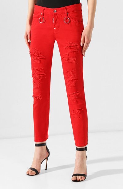Джинсы с потертостями DSQUARED2 красного цвета по цене 54950 руб., арт. S75LB0139/STN833, фото 3 Джинсы с потертостями DSQUARED2, арт. S75LB0139/STN833, фото 3