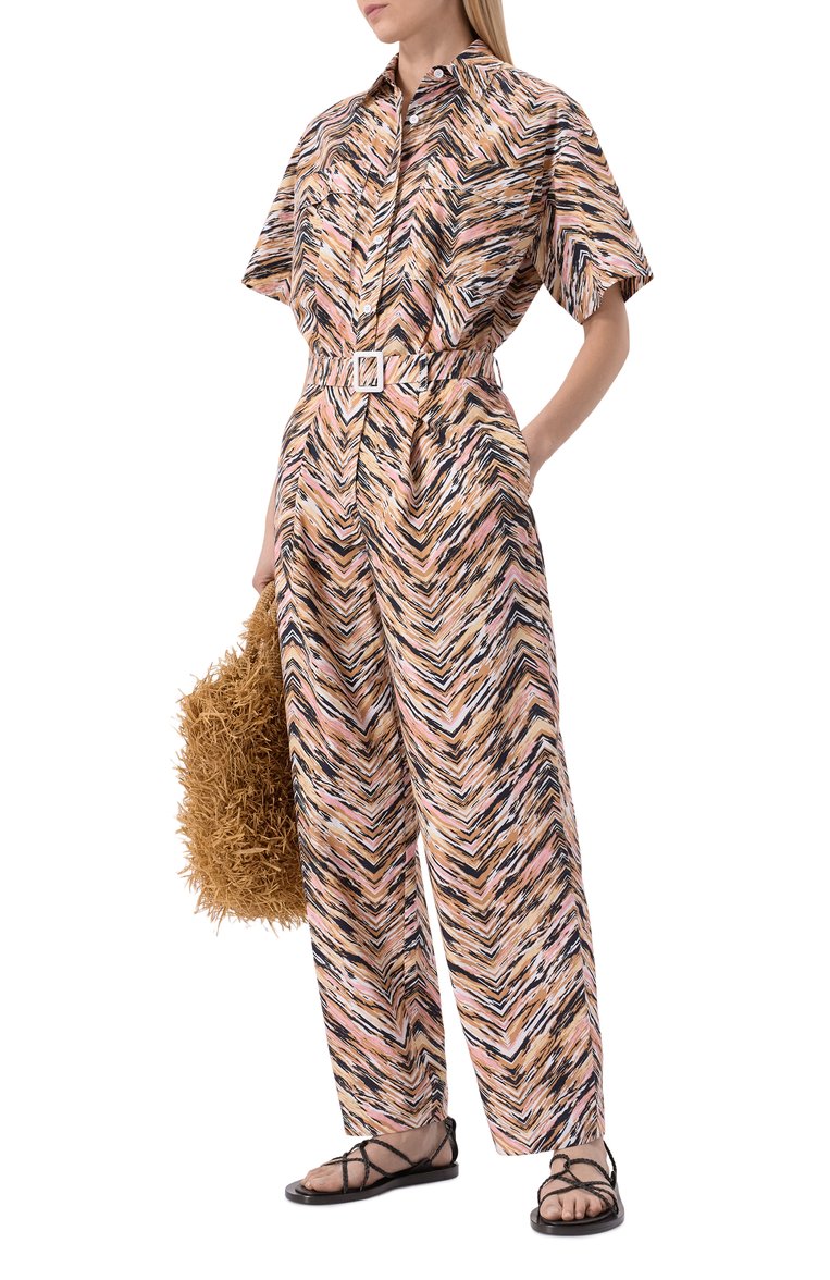 Женский хлопковый комбинезон MISSONI бежевого цвета, арт. DS25SG1R/BW00VY | Фото 2 (Рукава: Короткие; Длина (брюки, джинсы): Стандартные; Материал внешний: Хлопок; Случай: Повседневный; Женское Кросс-КТ: Комбинезон-одежда; Стили: Кэжуэл)