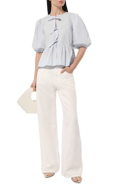 Хлопковая блузка GANNI светло-голубого цвета по цене 17550 руб., арт. F9074, фото 2 Хлопковая блузка GANNI, арт. F9074, фото 2