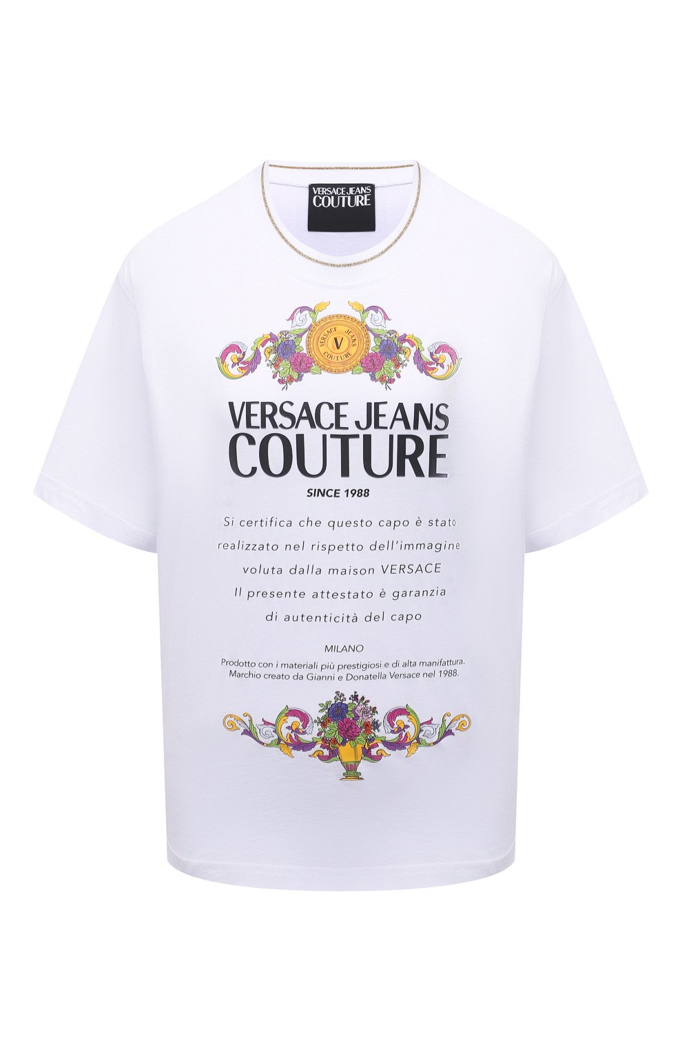 Хлопковая футболка VERSACE JEANS COUTURE белого цвета по цене 12450 руб., арт. B2HWA7TE-WDP614 34/30319, фото 1 Хлопковая футболка VERSACE JEANS COUTURE, арт. B2HWA7TE-WDP614 34/30319, фото 1