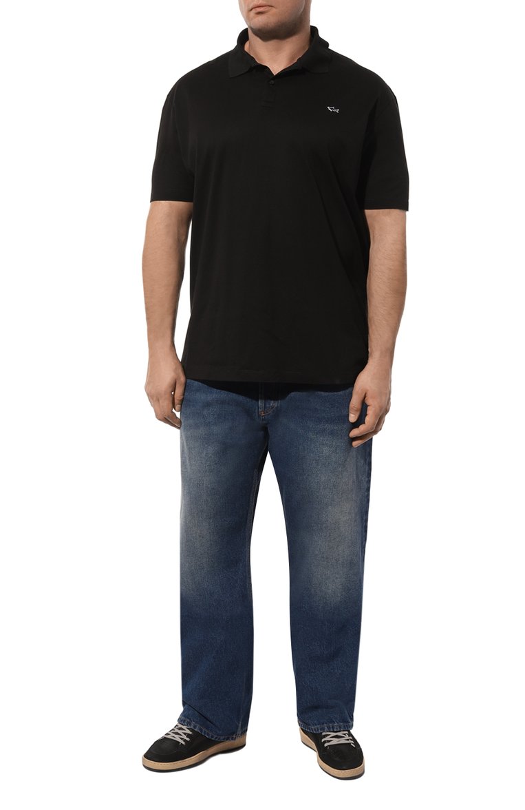 Мужское хлопковое поло PAUL&SHARK черного цвета, арт. C0P1013/3XL-6XL | Фото 2 (Материал внешний: Хлопок; Рукава: Короткие; Длина (для топов): Удлиненные; Застежка: Пуговицы; Стили: Кэжуэл; Принт: Без принта; Мужское Кросс-КТ: Футболка-одежда; Автоматизация состава: Проставлено; Автоматизация ТО: Проставлено; Детали: Без декора)