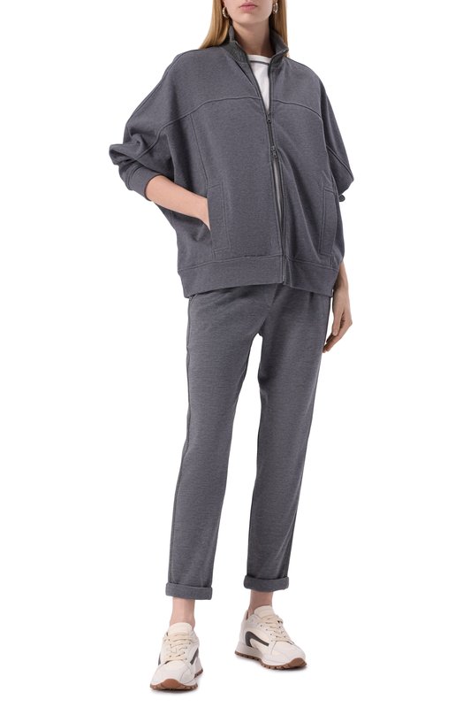 Хлопковая толстовка Brunello Cucinelli MN05NHR216 Серый  MN05NHR216 Фото 2