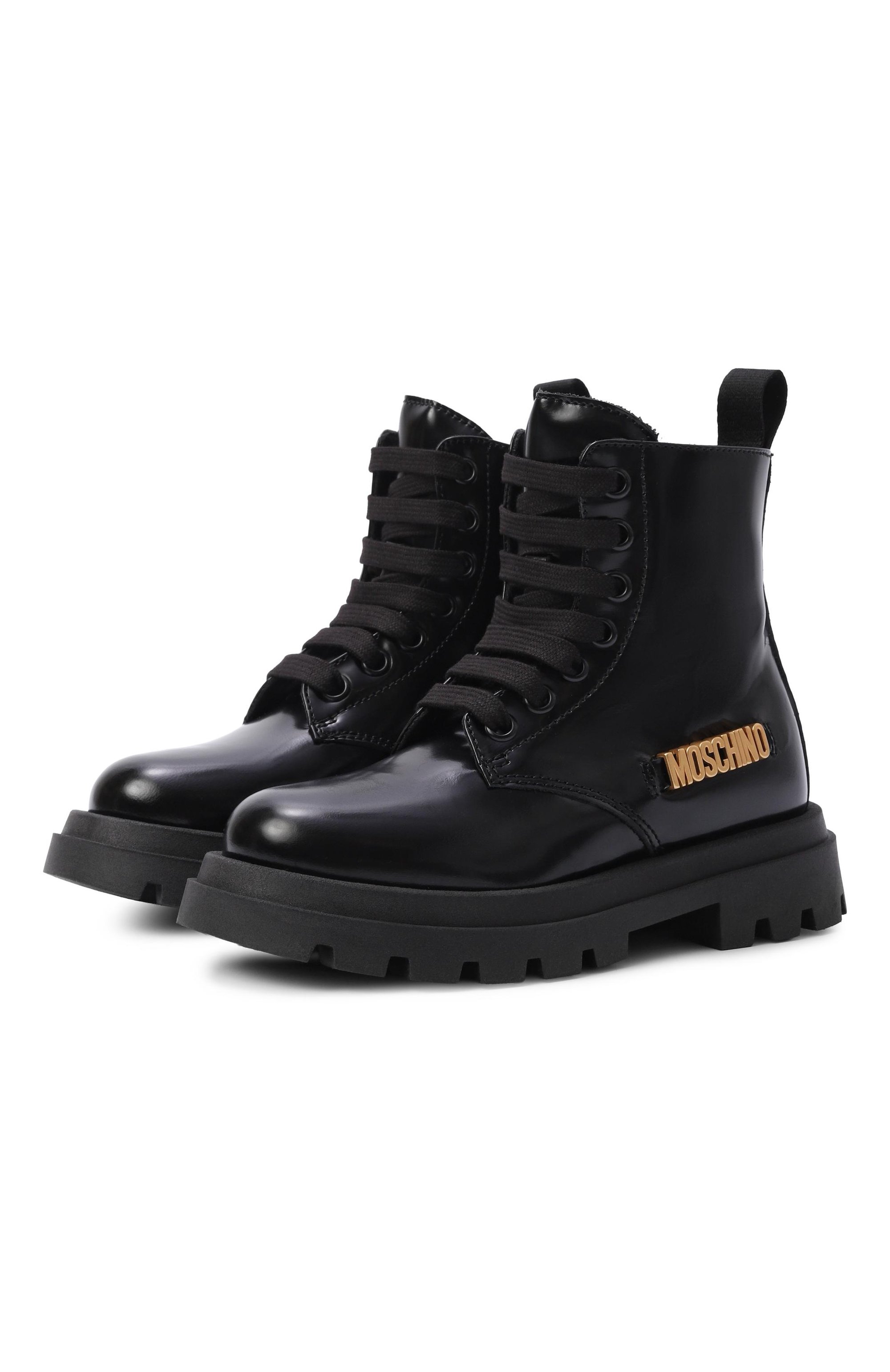 Кожаные ботинки MOSCHINO черного цвета по цене 38200 руб., арт. 84277/VAR1, фото 1 Кожаные ботинки MOSCHINO, арт. 84277/VAR1, фото 1