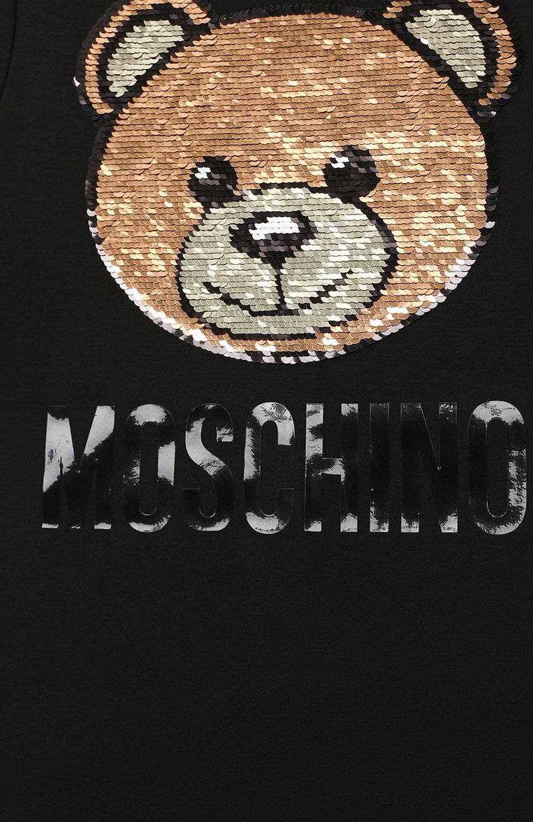 Детское платье MOSCHINO черного цвета, арт. HDV09H/LJA02/4A-8A | Фото 3 (Рукава: Короткие; Случай: Повседневный; Материал внешний: Вискоза; Девочки Кросс-КТ: Платье-одежда; Ростовка одежда: 4 года | 104 см, 5 лет | 110 см, 6 лет | 116 см, 8 лет | 128 см)