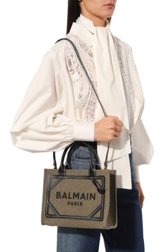 Женская сумка b-army small BALMAIN хаки цвета, арт. CN1FE809/TDVY | Фото 2 (Ремень/цепочка: На ремешке; Материал сплава: Проставлено; Драгоценные камни: Проставлено; Материал: Текстиль; Размер: small; Сумки-технические: Сумки-шопперы)